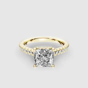 Shadow-Halo French Pave Solitaire Ring-Princess