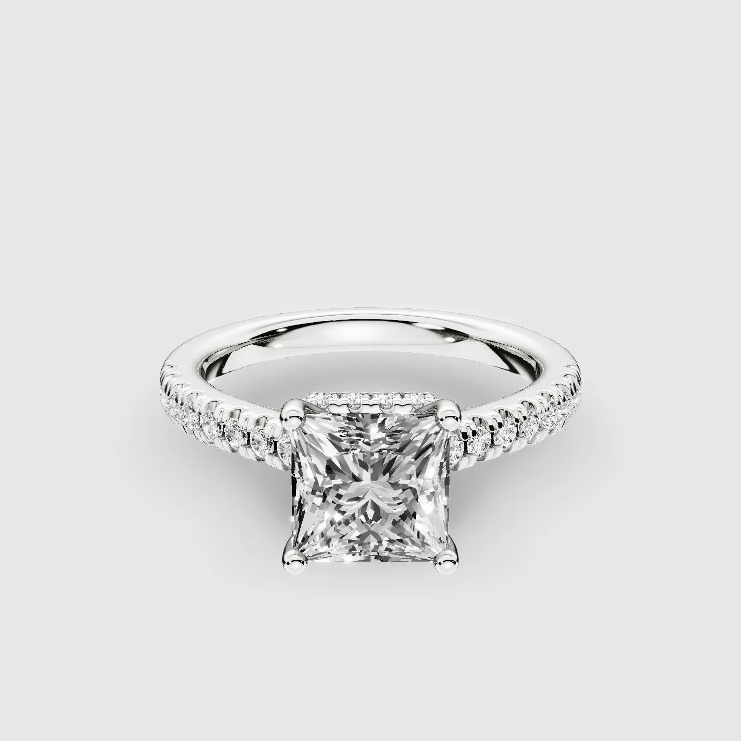 Shadow-Halo French Pave Solitaire Ring-Princess