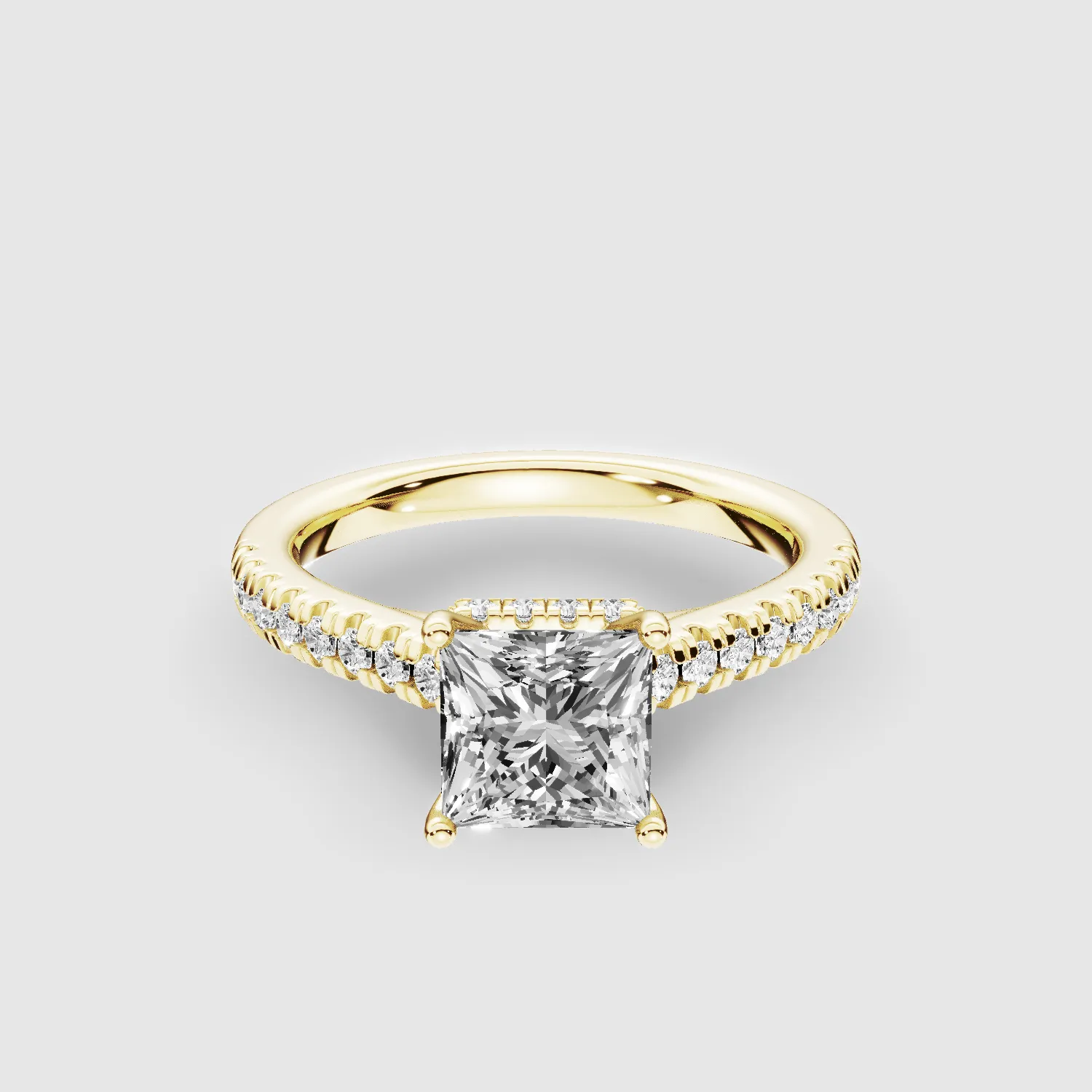 Shadow-Halo French Pave Solitaire Ring-Princess
