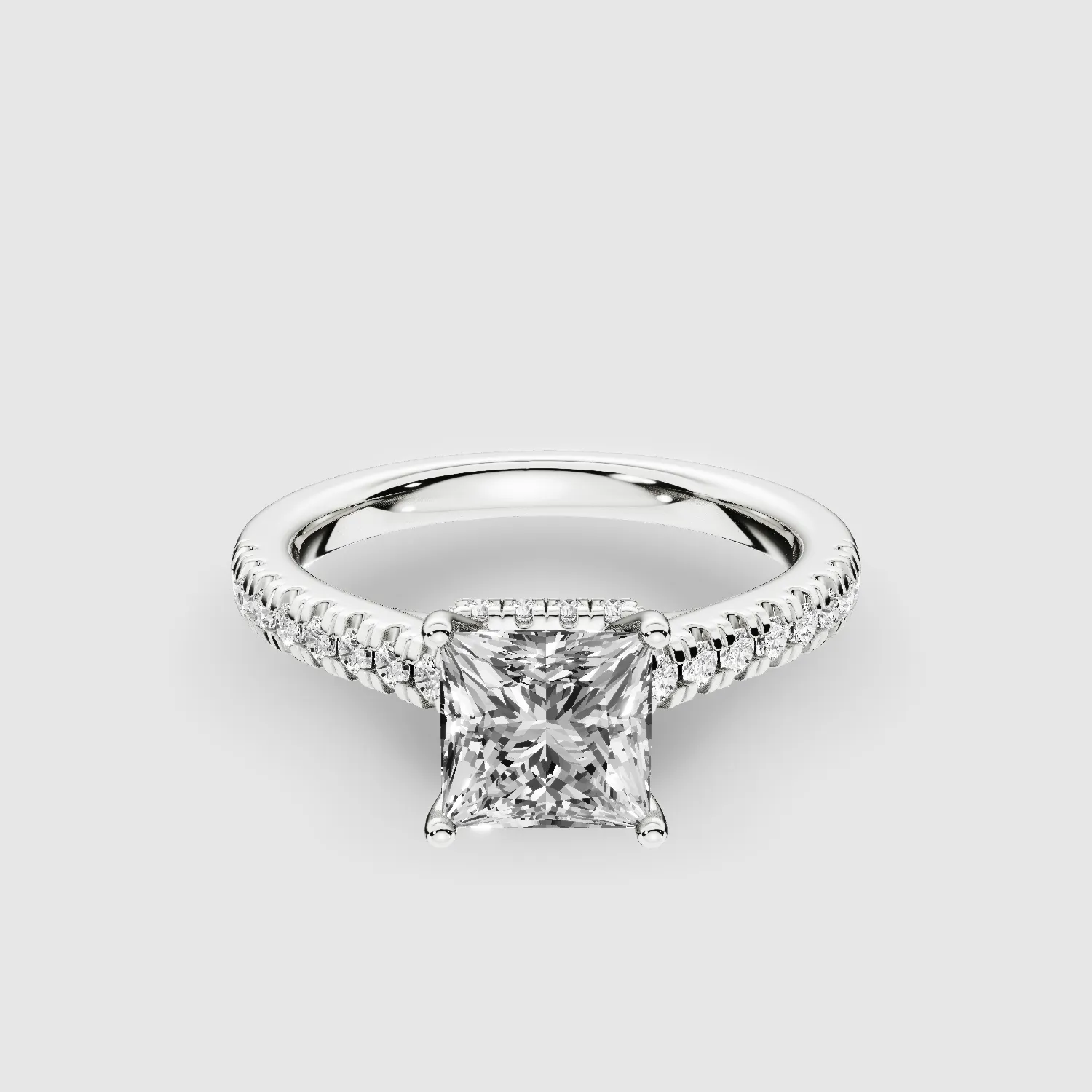 Shadow-Halo French Pave Solitaire Ring-Princess