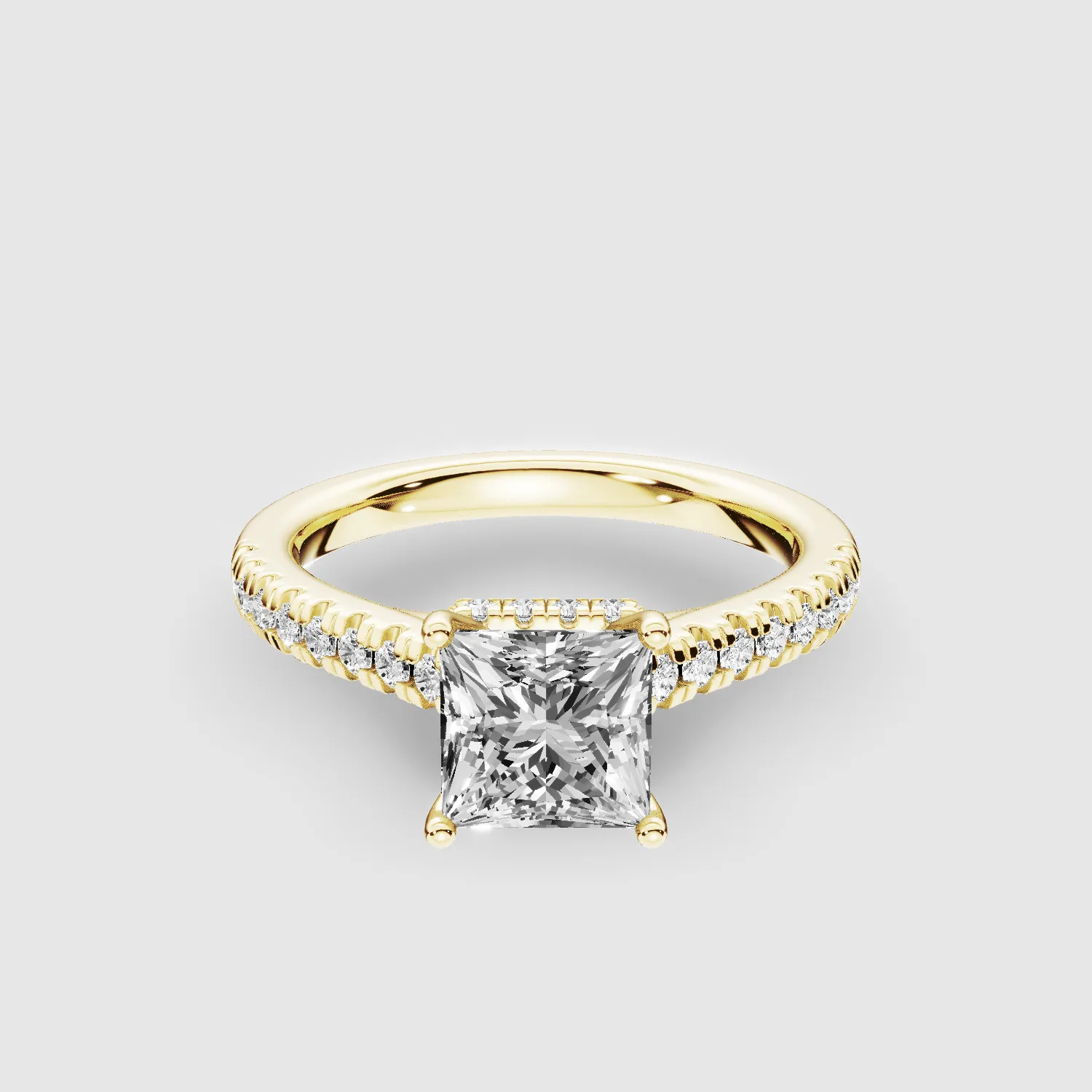 Shadow-Halo French Pave Solitaire Ring-Princess