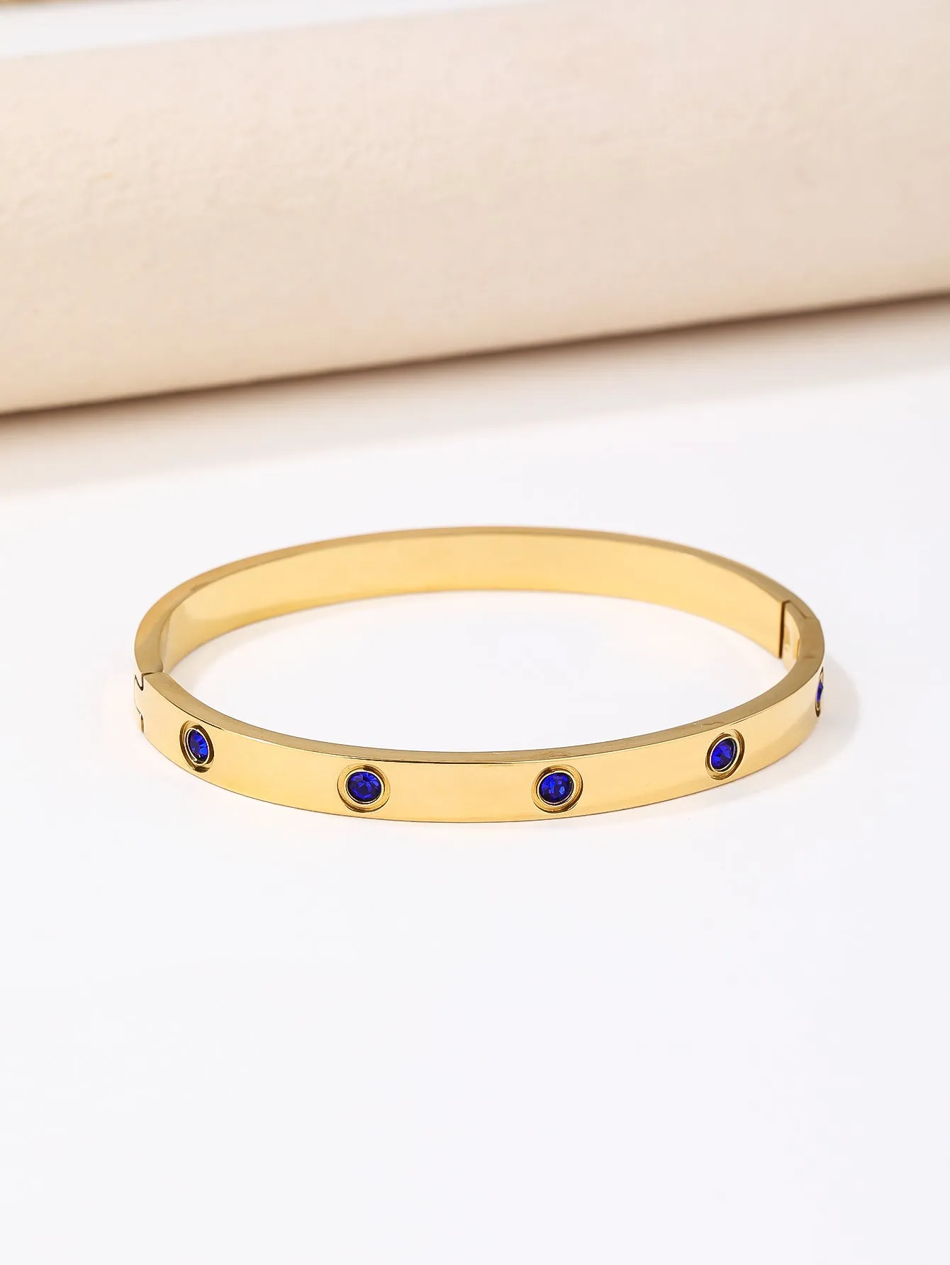 Simple Premium Blue Rhinestone Stainless steel 18k Gold Women's Bracelet