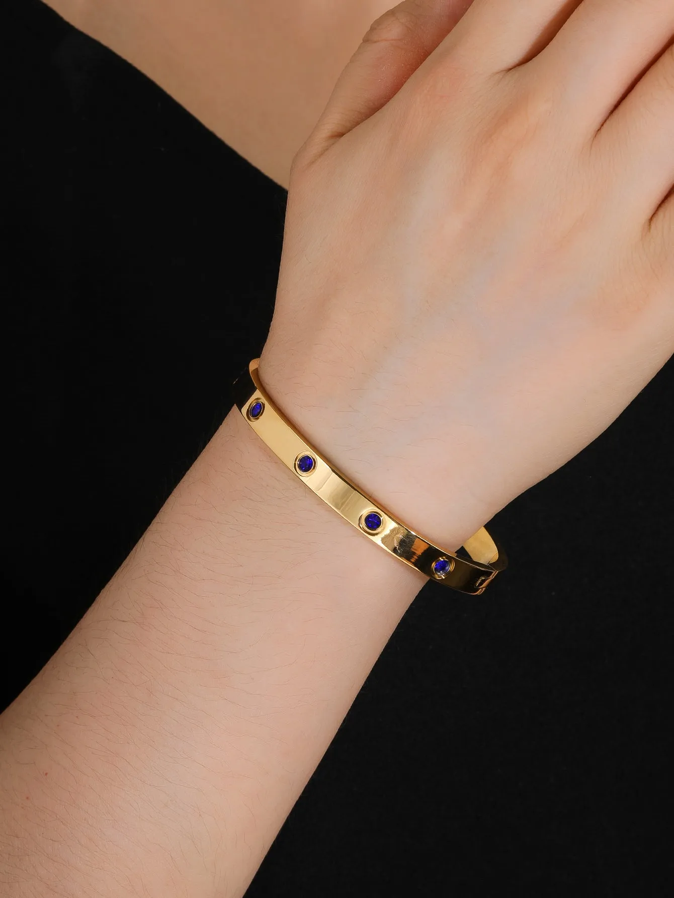 Simple Premium Blue Rhinestone Stainless steel 18k Gold Women's Bracelet