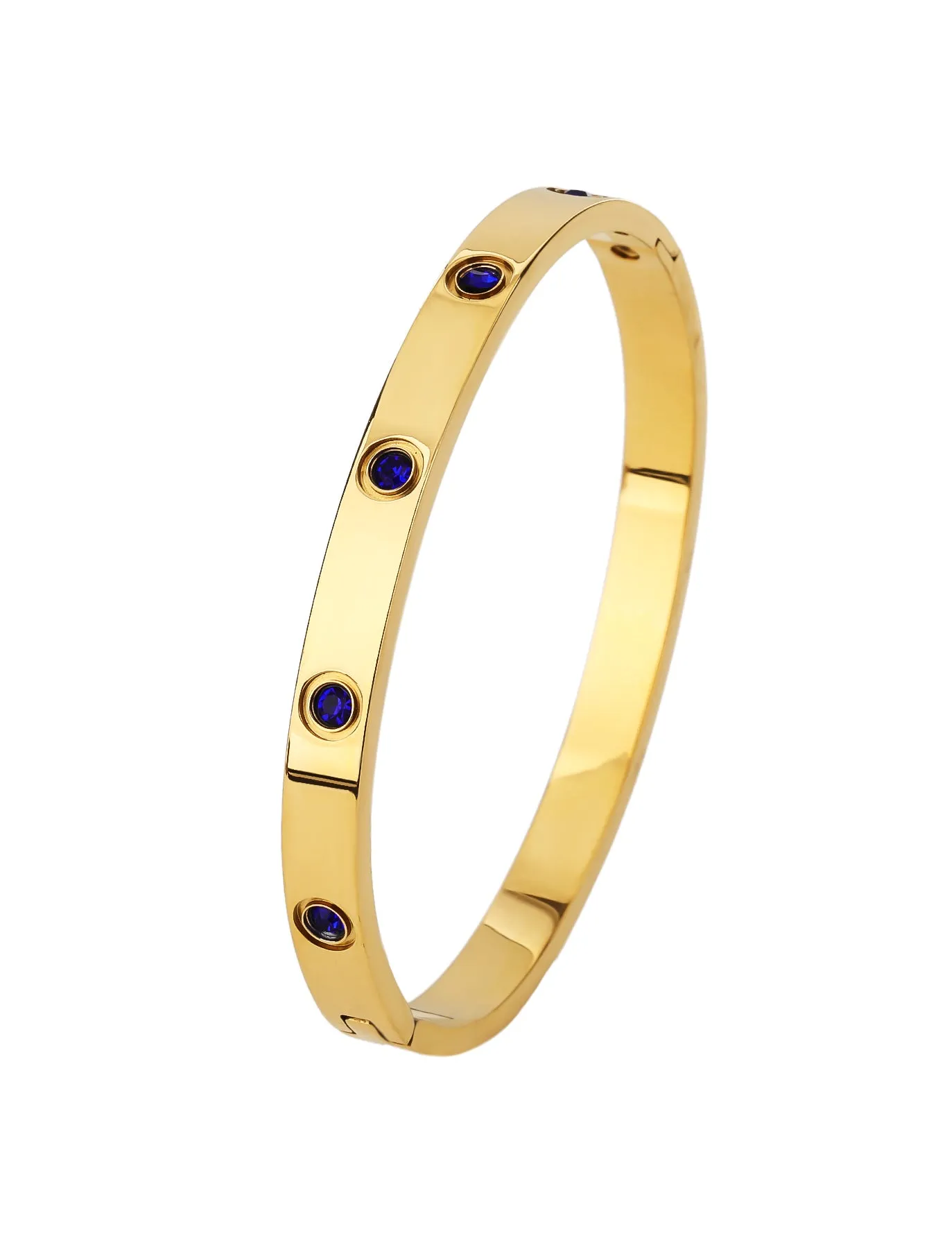 Simple Premium Blue Rhinestone Stainless steel 18k Gold Women's Bracelet