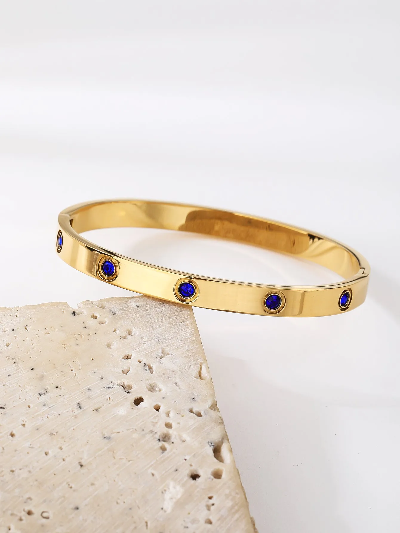 Simple Premium Blue Rhinestone Stainless steel 18k Gold Women's Bracelet