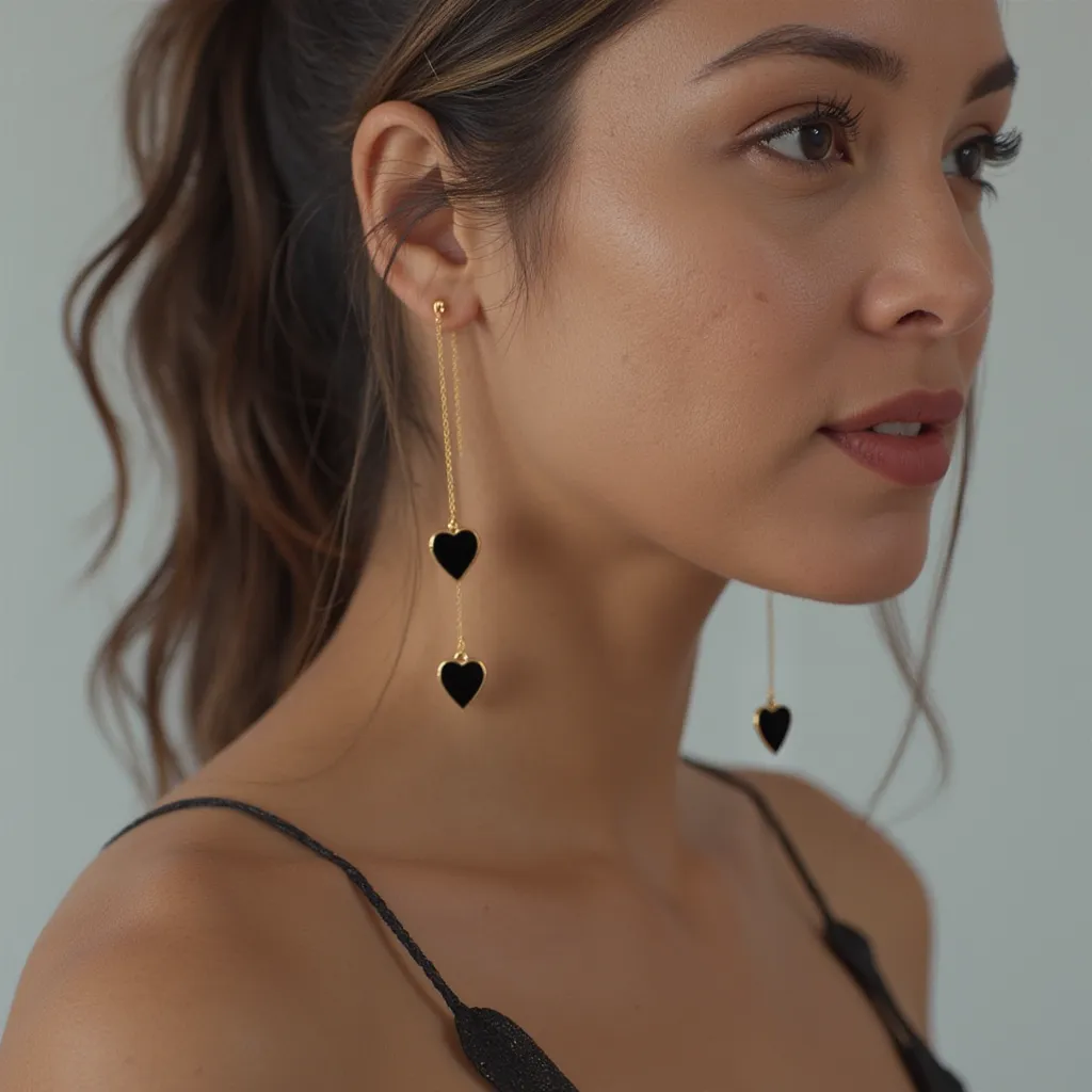 Single Hearted Girl Dangle Black Heart Charm Earrings