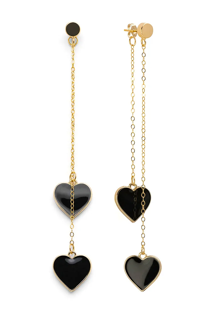 Single Hearted Girl Dangle Black Heart Charm Earrings