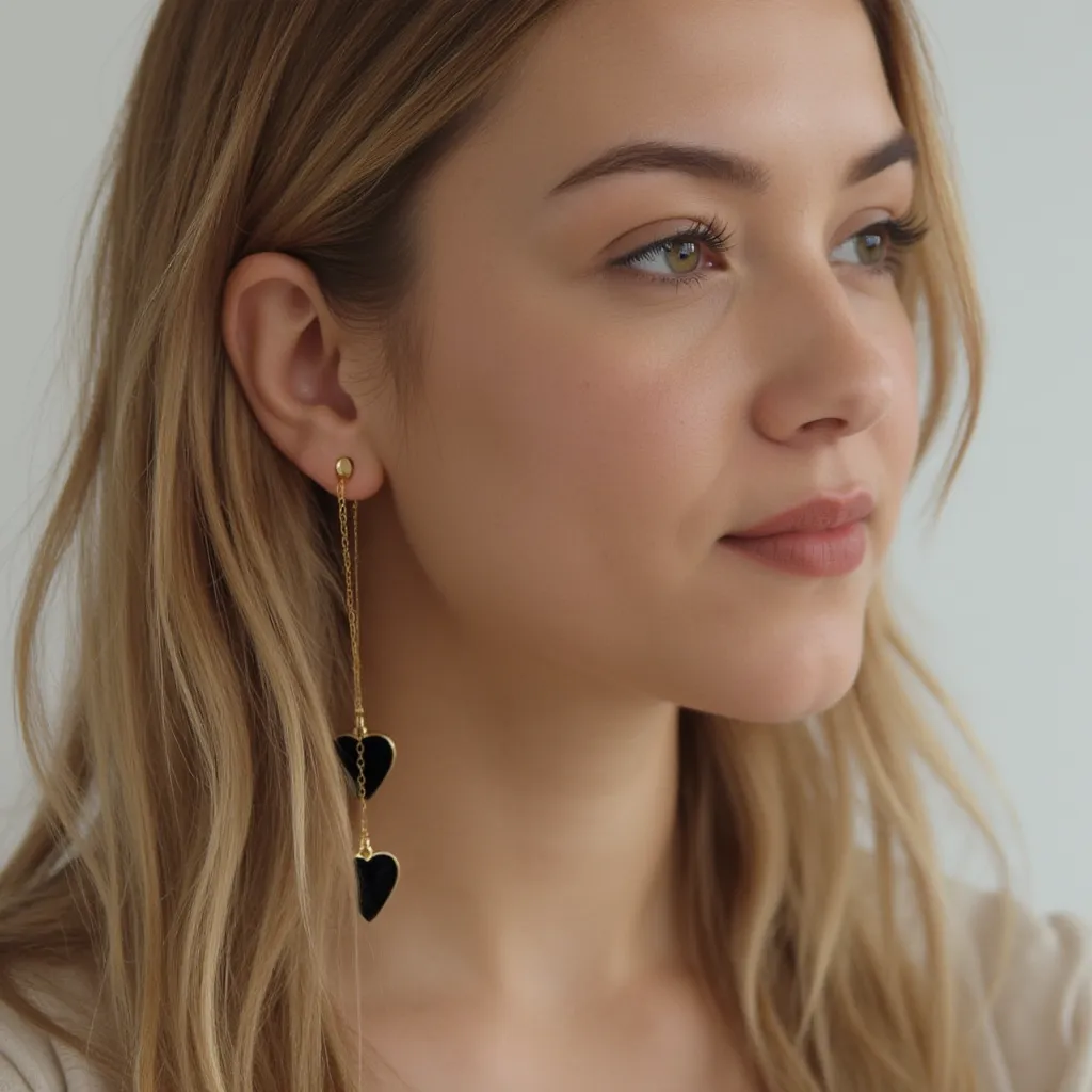 Single Hearted Girl Dangle Black Heart Charm Earrings
