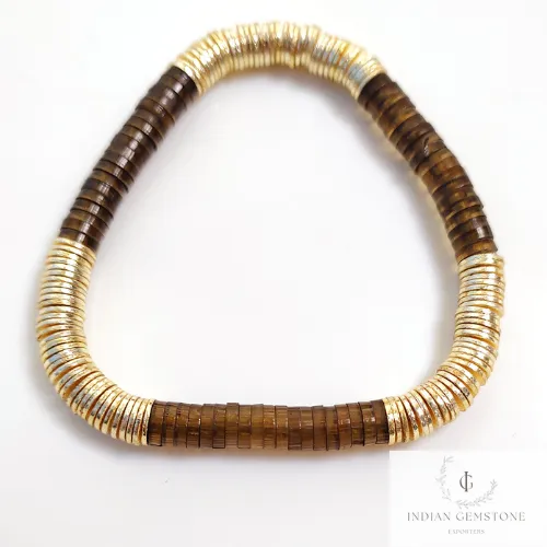 Smooth Beads Smoky Bracelet, Gold Plated Heishi Bead Bracelet, Heishi Bracelet, Heishi Stacking Bracelet,Stretchable Bracelet, New Year Gift