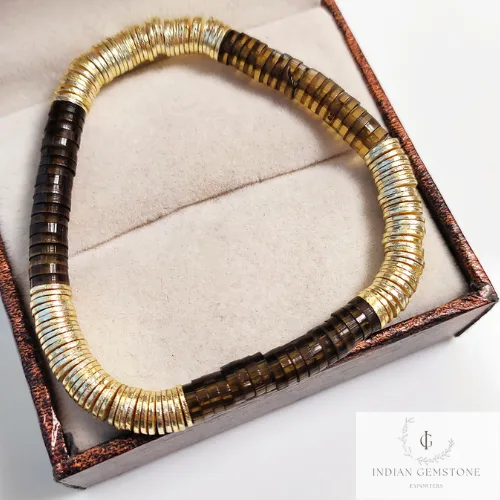 Smooth Beads Smoky Bracelet, Gold Plated Heishi Bead Bracelet, Heishi Bracelet, Heishi Stacking Bracelet,Stretchable Bracelet, New Year Gift