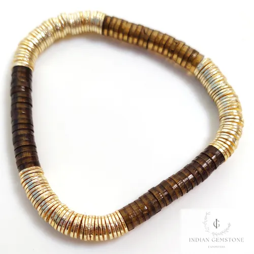 Smooth Beads Smoky Bracelet, Gold Plated Heishi Bead Bracelet, Heishi Bracelet, Heishi Stacking Bracelet,Stretchable Bracelet, New Year Gift