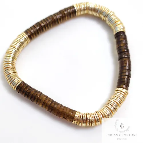 Smooth Beads Smoky Bracelet, Gold Plated Heishi Bead Bracelet, Heishi Bracelet, Heishi Stacking Bracelet,Stretchable Bracelet, New Year Gift