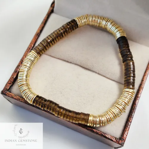 Smooth Beads Smoky Bracelet, Gold Plated Heishi Bead Bracelet, Heishi Bracelet, Heishi Stacking Bracelet,Stretchable Bracelet, New Year Gift