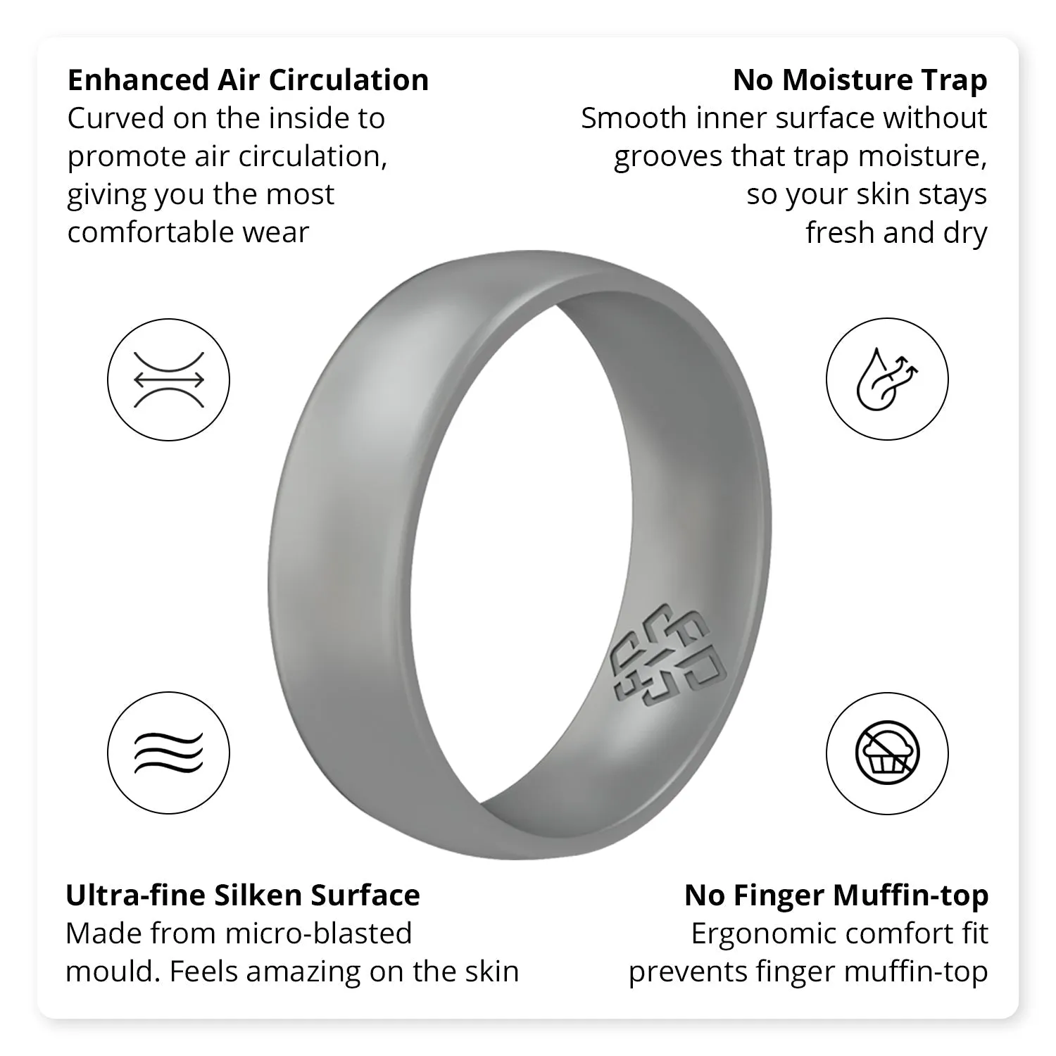 Smooth Silver Breathable Silicone Ring For Men and Women