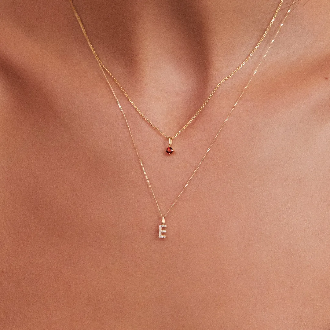 Solid Gold Genuine Diamond Initial Letter Necklace
