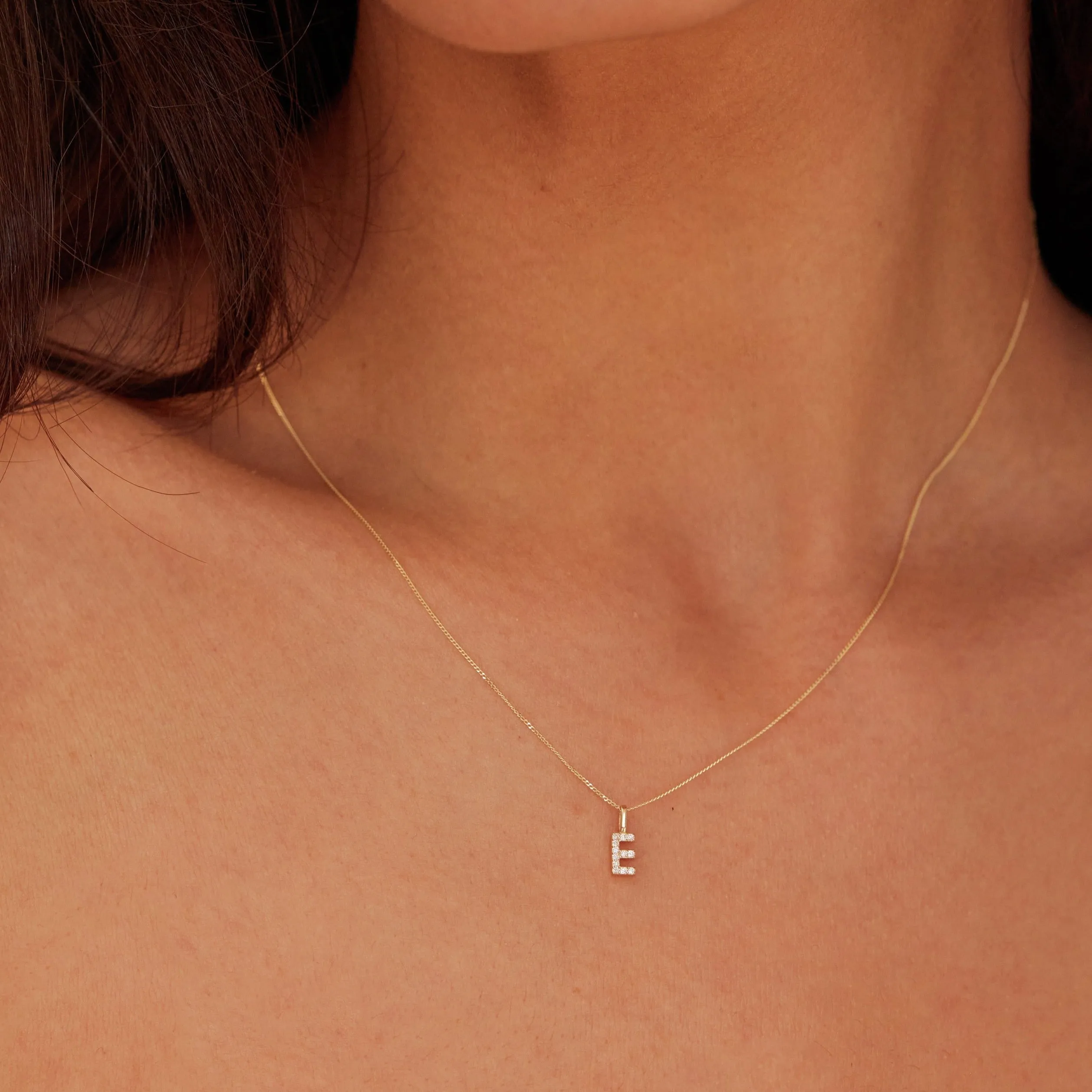 Solid Gold Genuine Diamond Initial Letter Necklace