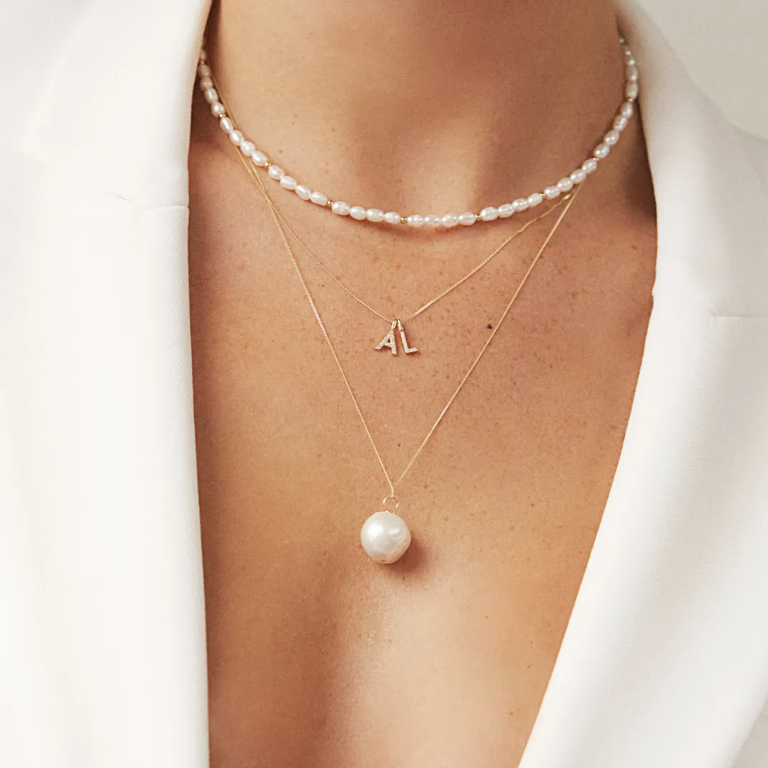 Solid Gold Genuine Diamond Initial Letter Necklace