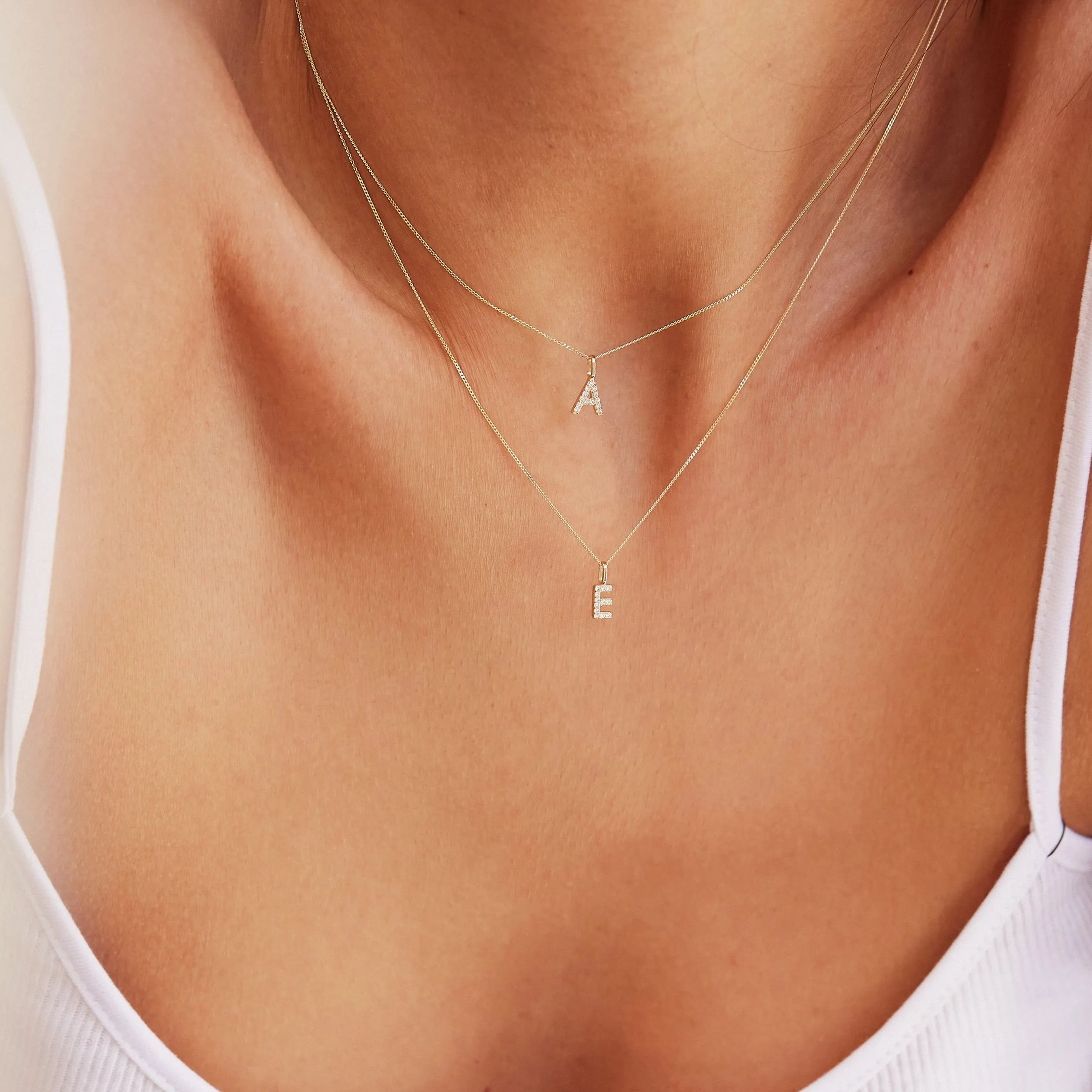 Solid Gold Genuine Diamond Initial Letter Necklace