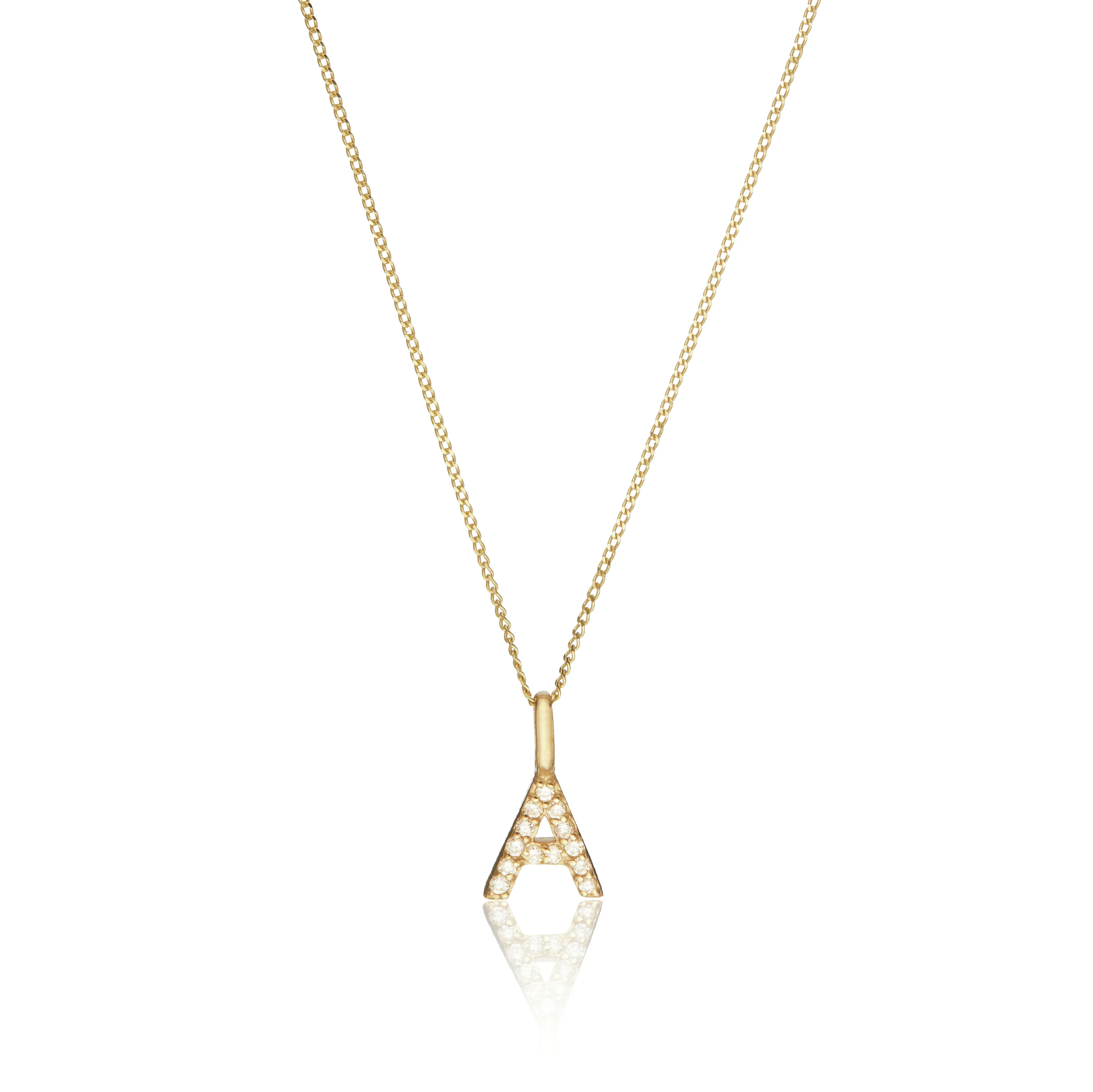 Solid Gold Genuine Diamond Initial Letter Necklace
