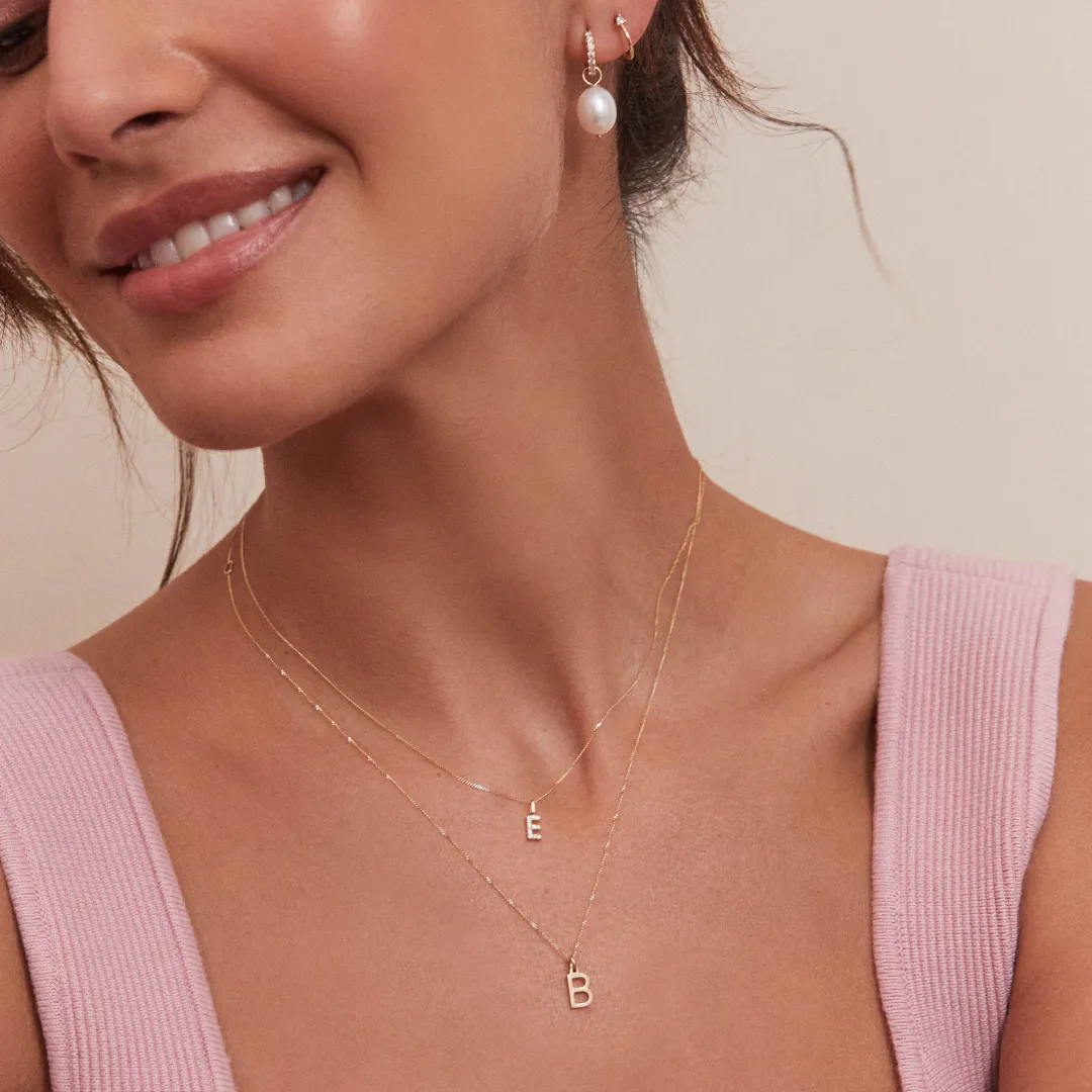 Solid Gold Genuine Diamond Initial Letter Necklace