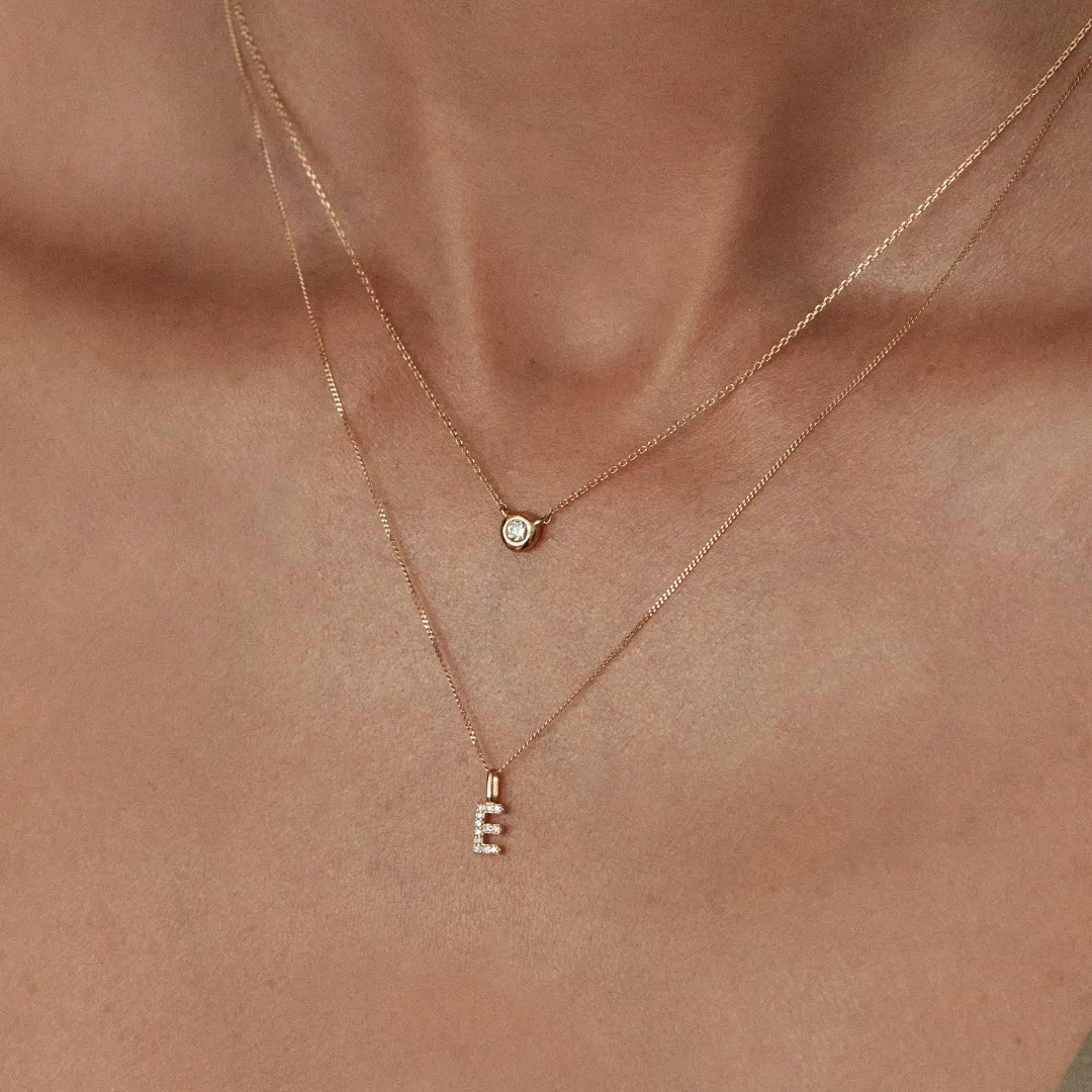 Solid Gold Genuine Diamond Initial Letter Necklace