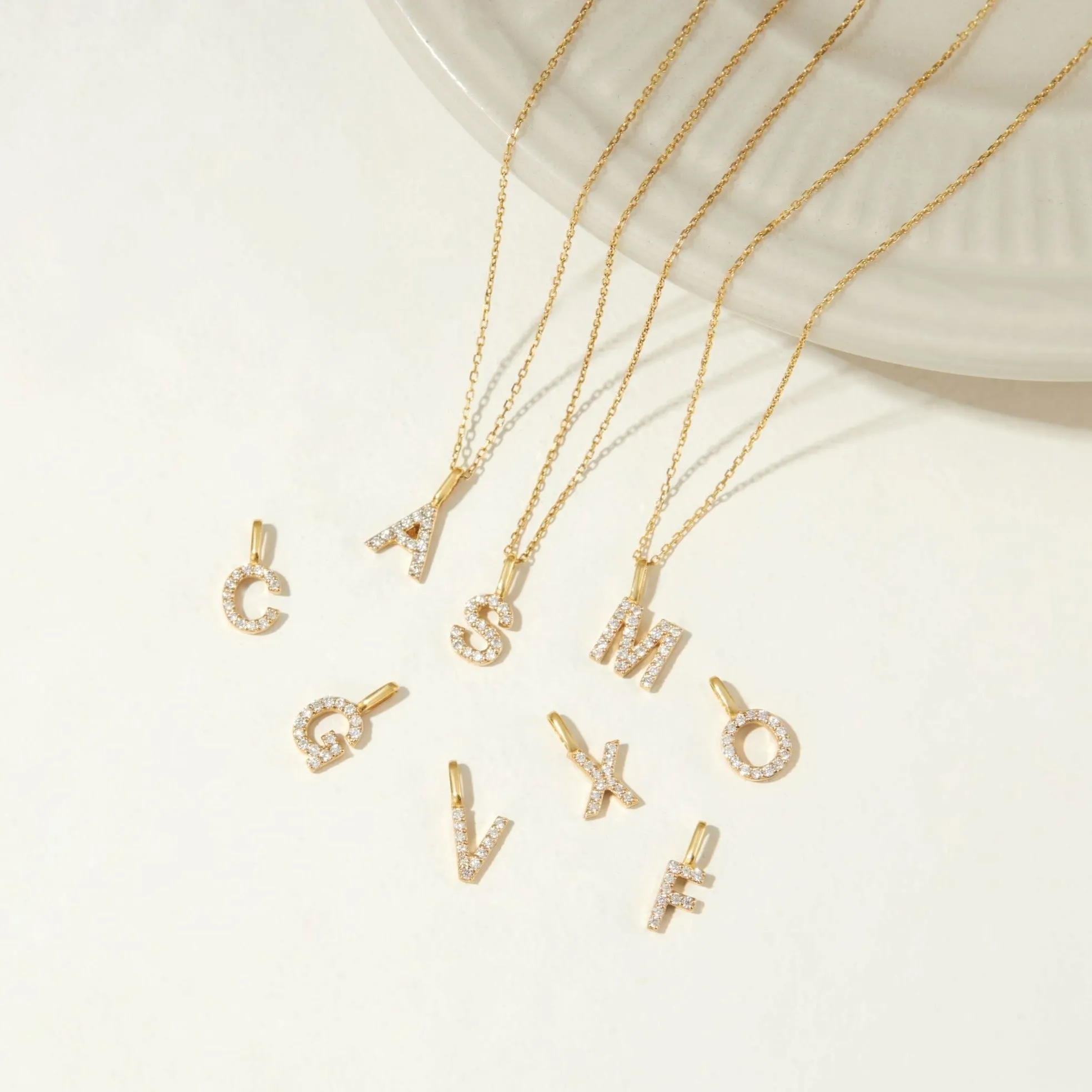 Solid Gold Genuine Diamond Initial Letter Necklace