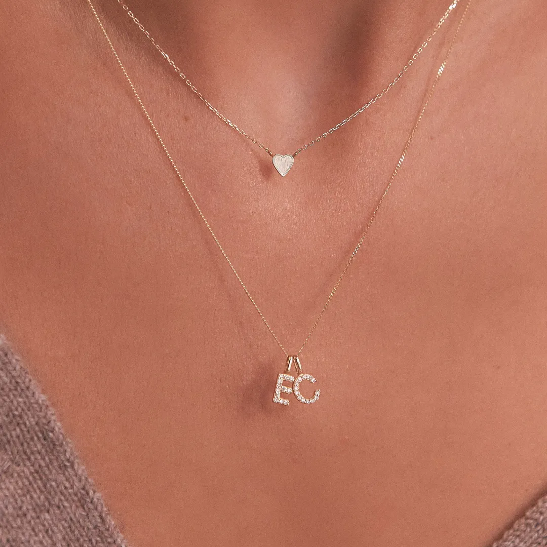 Solid Gold Genuine Diamond Initial Letter Necklace
