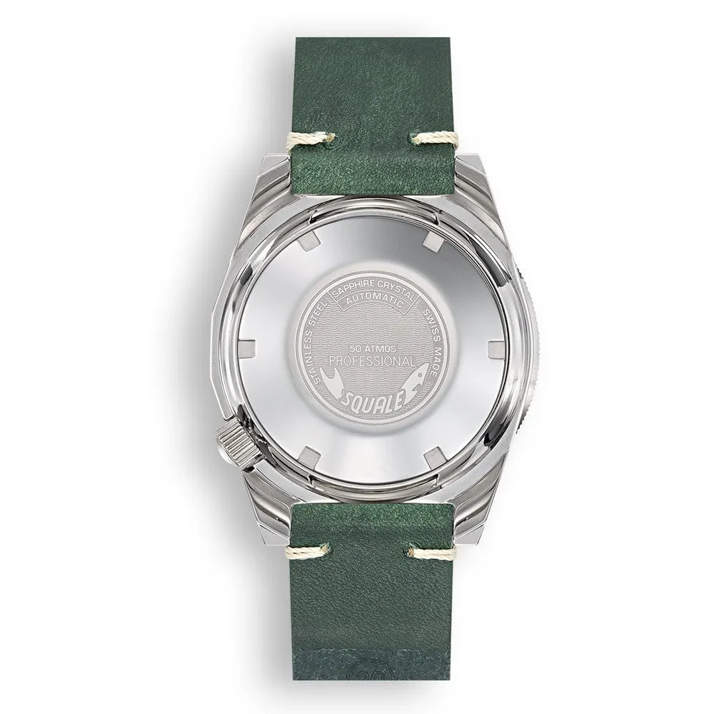 Squale 1521 Swiss Made Divers Watch - Green Ray Dial - Leather Strap