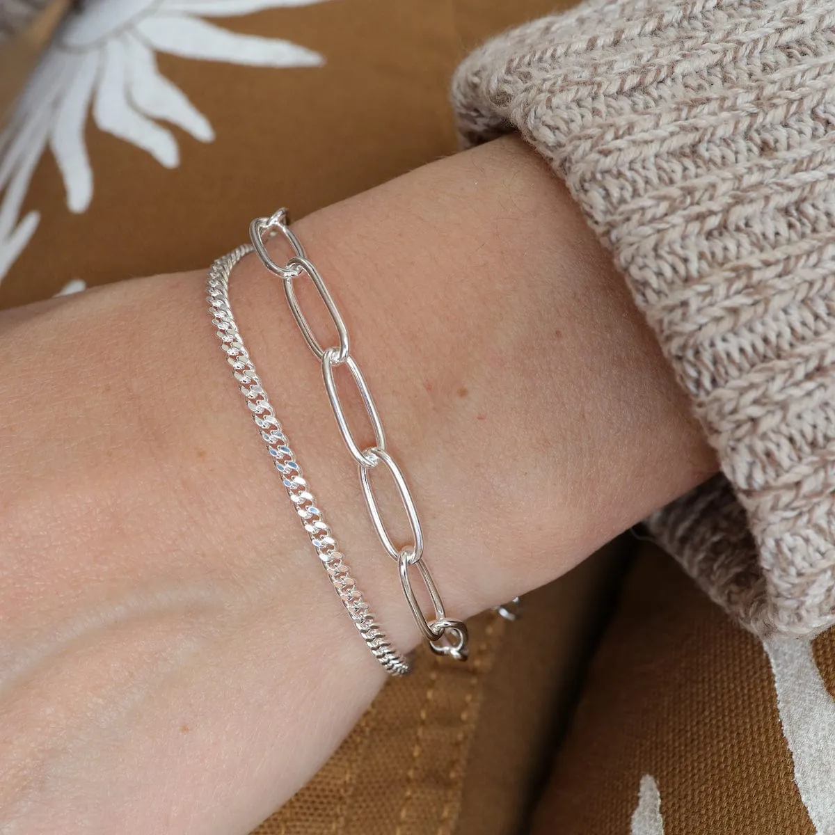 Sterling Silver Cut Curb Chain Bracelet