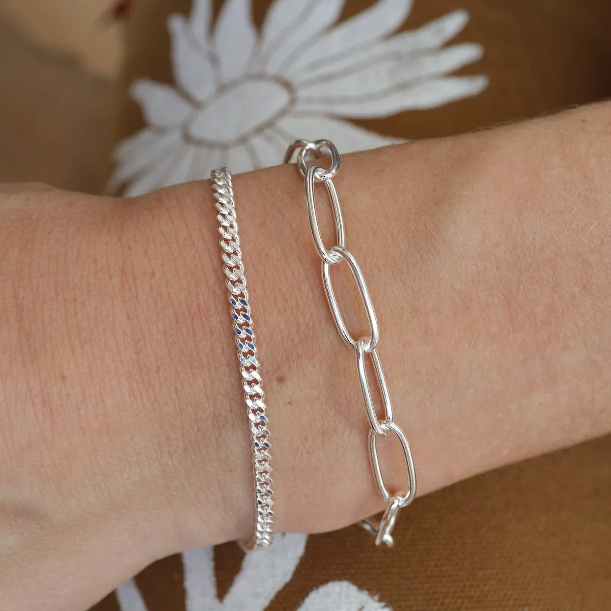 Sterling Silver Cut Curb Chain Bracelet