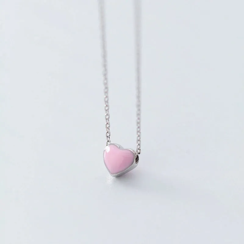 Sweet and Romantic Mini Enamel Love Heart Pendant Necklaces