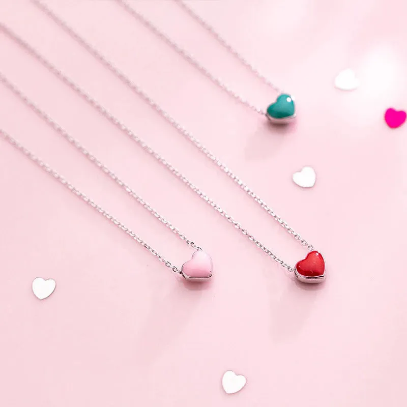 Sweet and Romantic Mini Enamel Love Heart Pendant Necklaces