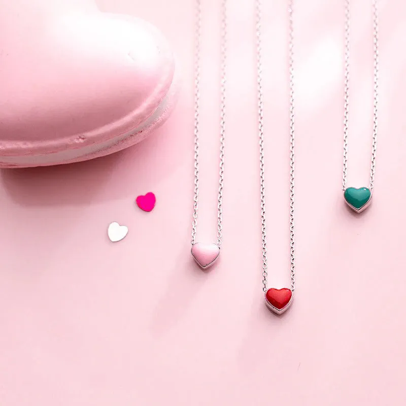 Sweet and Romantic Mini Enamel Love Heart Pendant Necklaces