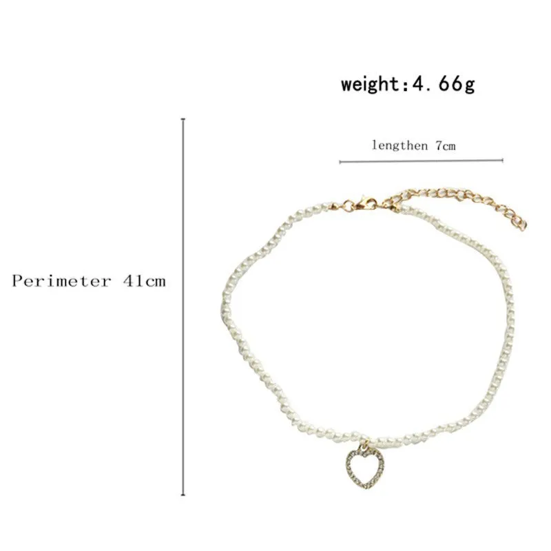 Sweet Fashion Pearl Choker with Delicate Heart Pendant Necklaces