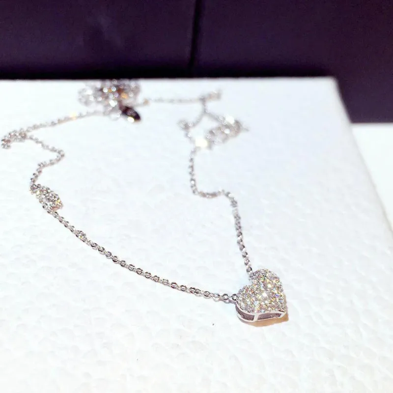 Sweet Mini Sparkling Zircon Love Heart Pendant Necklaces