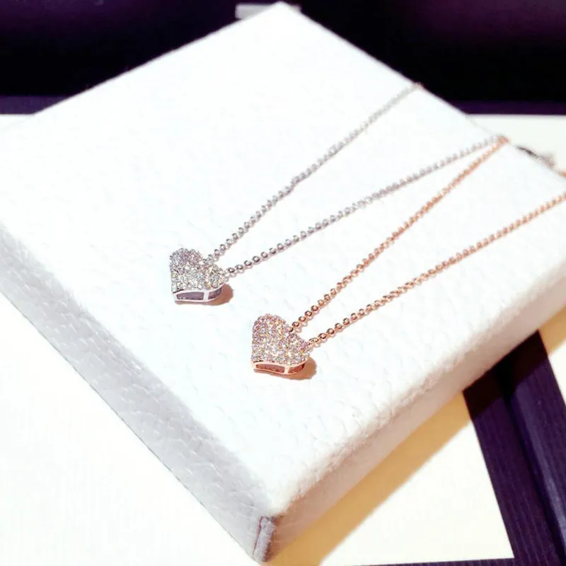 Sweet Mini Sparkling Zircon Love Heart Pendant Necklaces