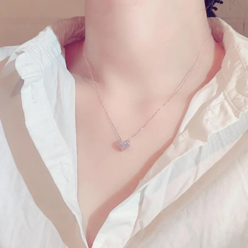 Sweet Mini Sparkling Zircon Love Heart Pendant Necklaces