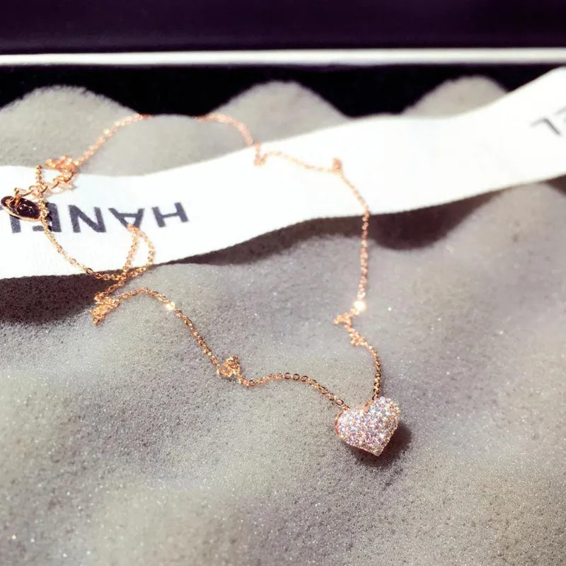 Sweet Mini Sparkling Zircon Love Heart Pendant Necklaces