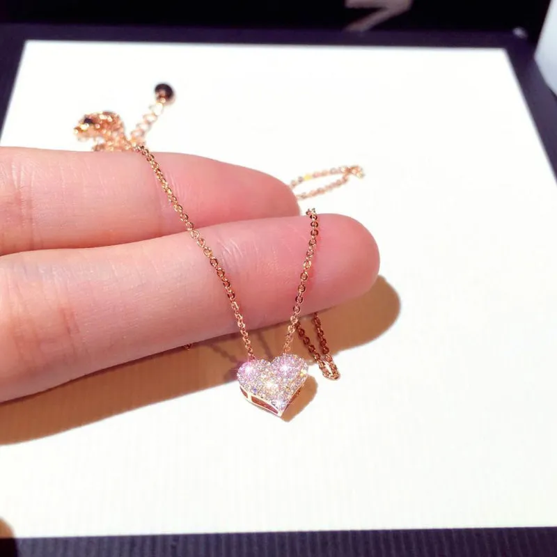 Sweet Mini Sparkling Zircon Love Heart Pendant Necklaces