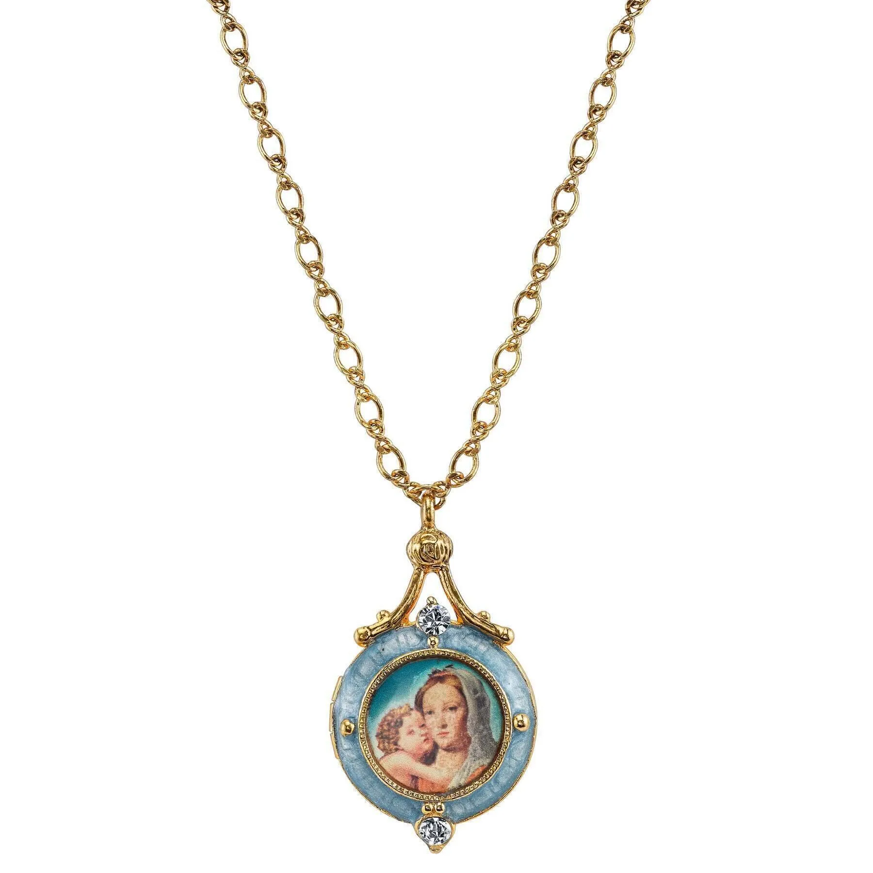 Symbols Of Faith Enamel Mary And Child Locket Necklace 18"