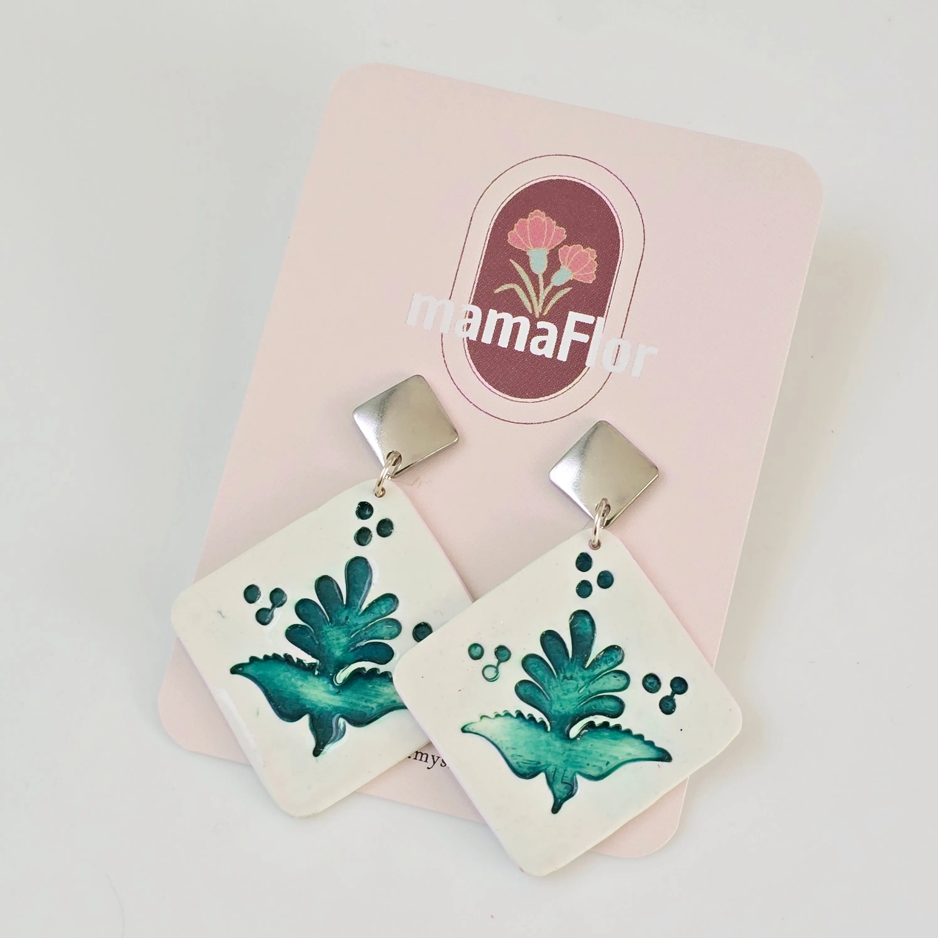 Talavera Tile Earrings with green ave