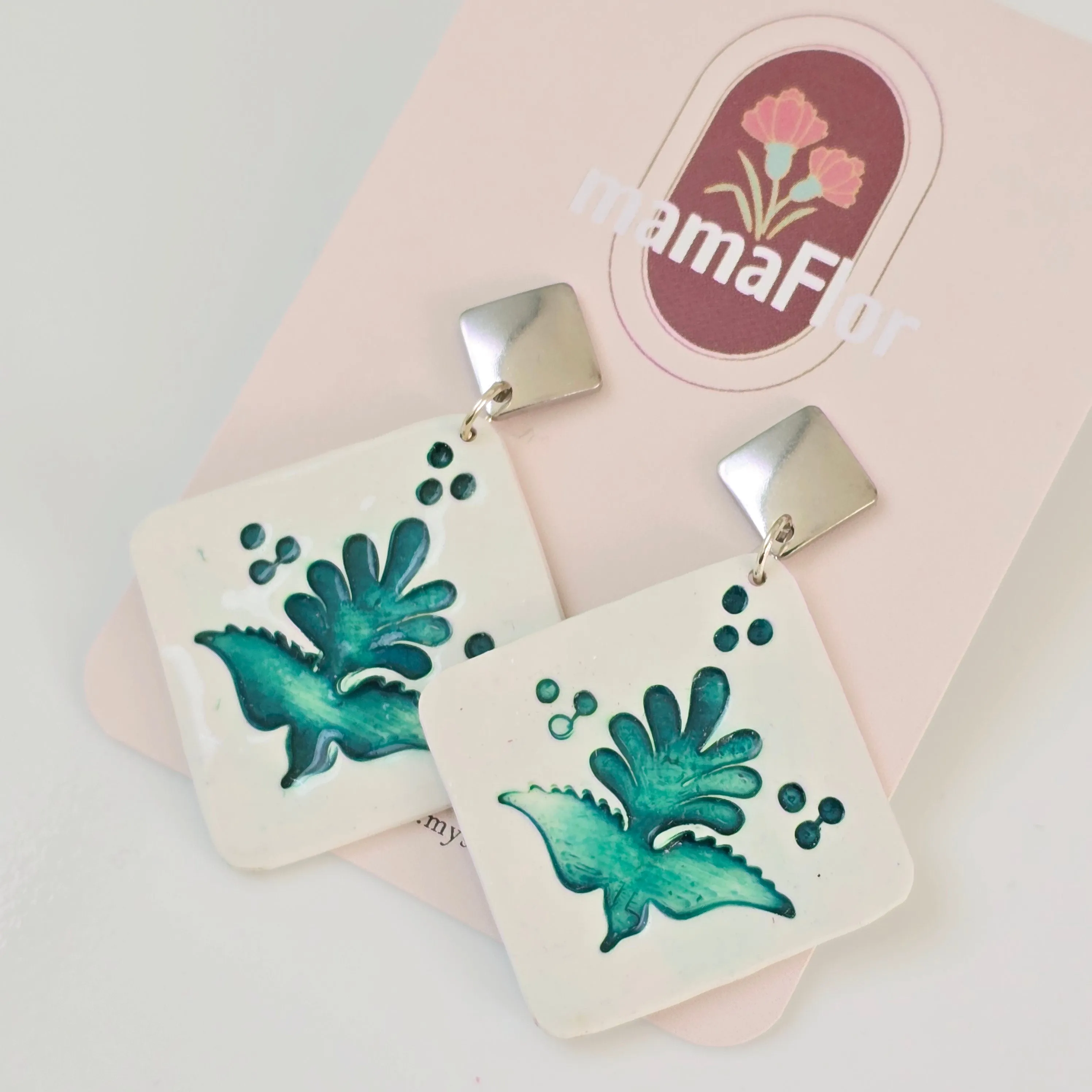 Talavera Tile Earrings with green ave
