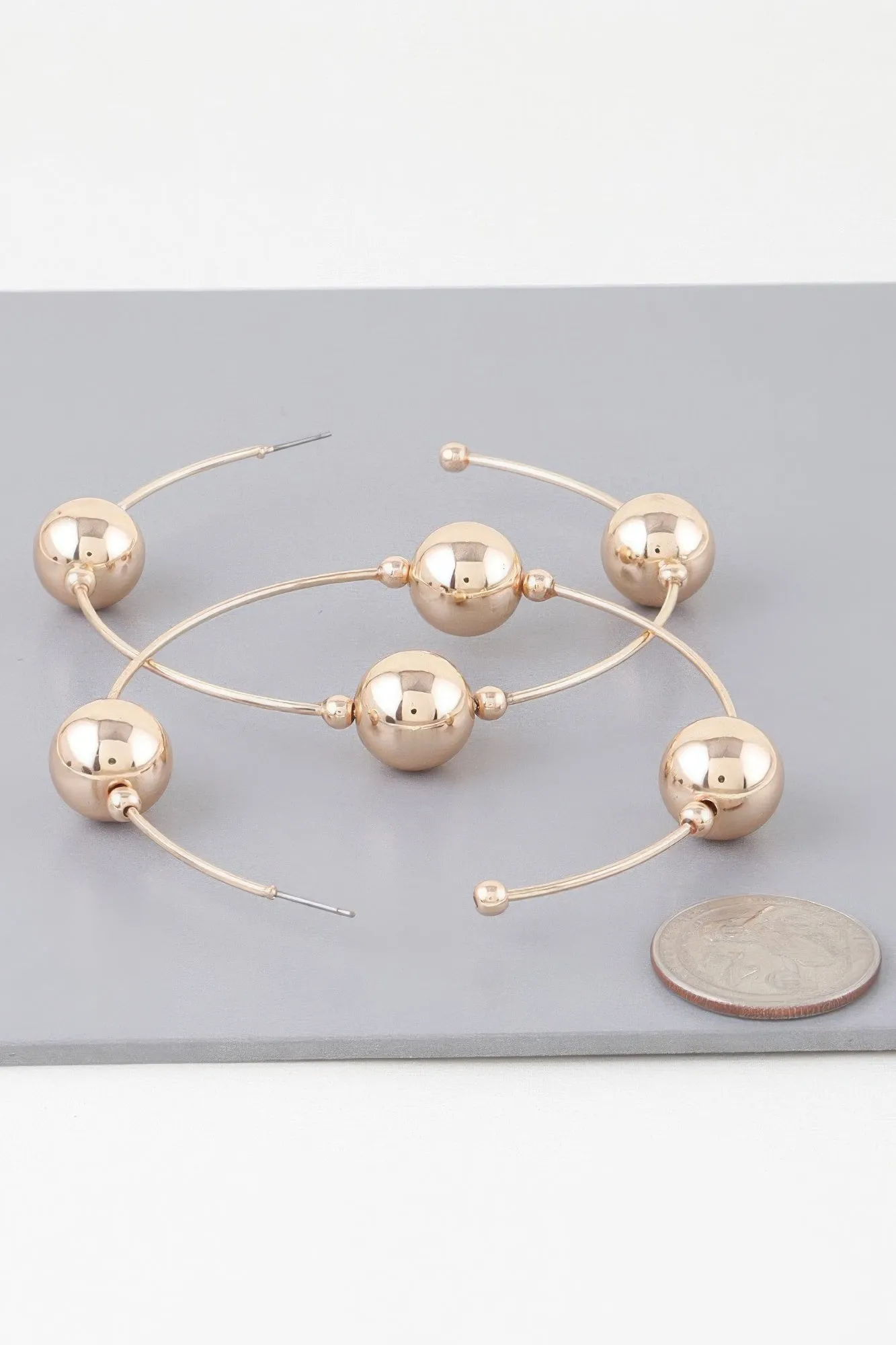 Triple Shiny Bead Hoop Earrings
