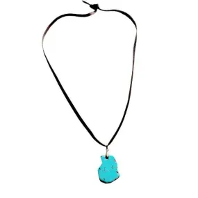 Turquoise Slab Pendant On Leather Cord Necklace