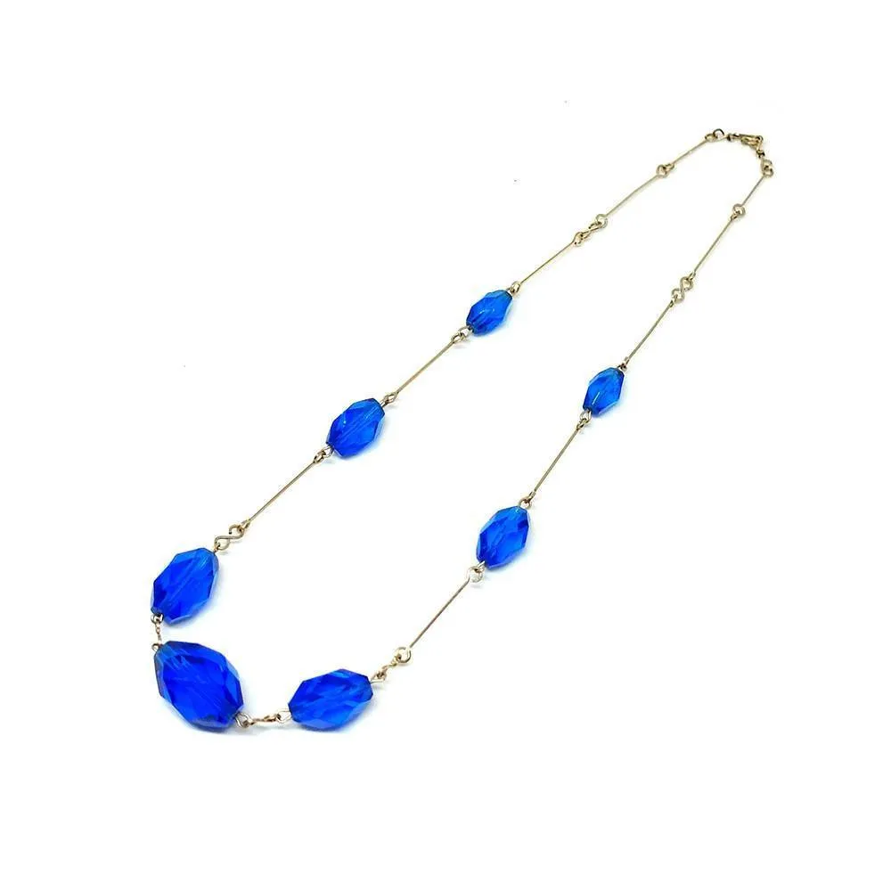 Vintage 1930's Art Deco Rolled Gold Cobalt Blue Necklace
