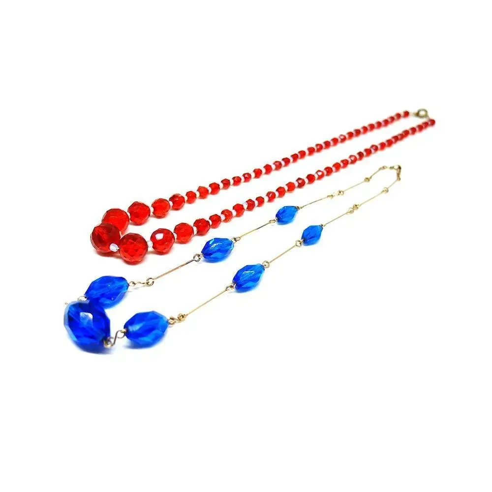Vintage 1930's Art Deco Rolled Gold Cobalt Blue Necklace