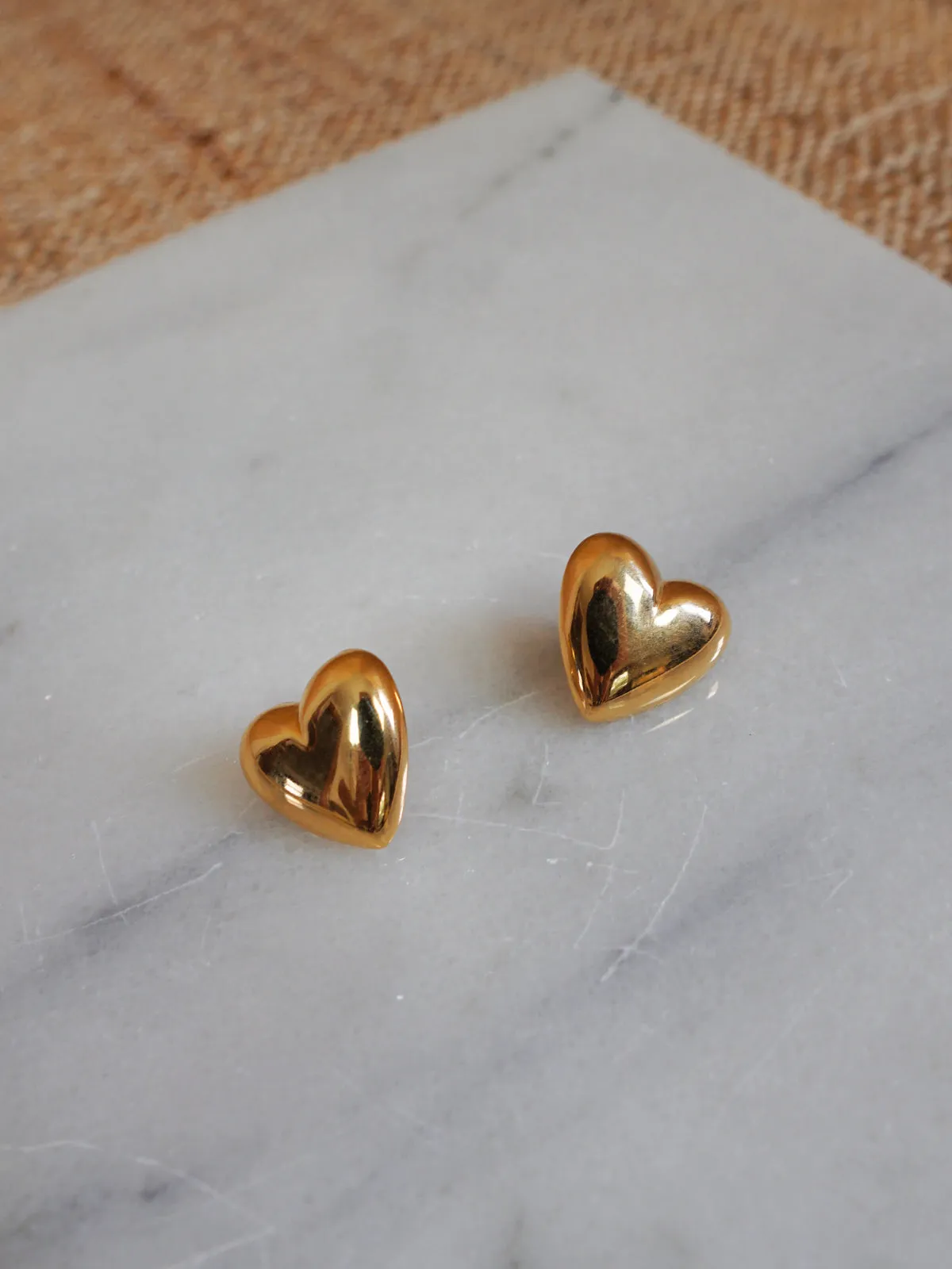 Vintage Golden Heart Puff Earrings