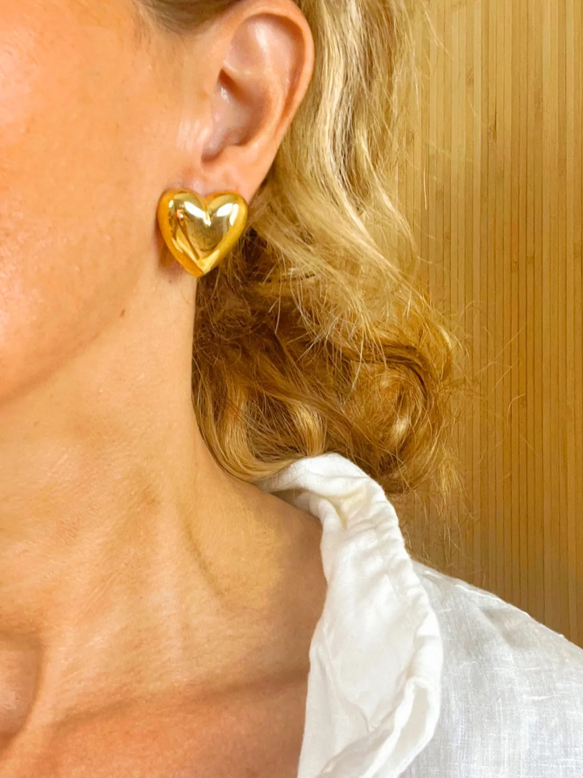 Vintage Golden Heart Puff Earrings