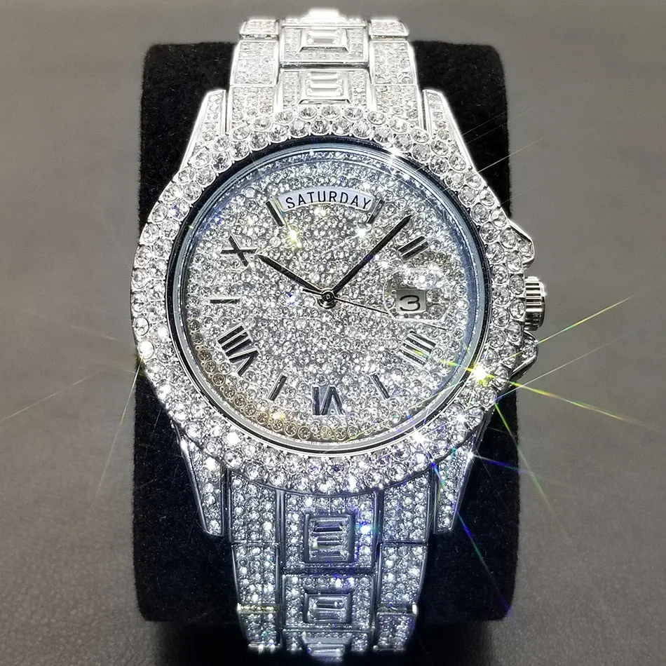 Waterproof Luxury Diamond Quartz Wristwatch  For Men