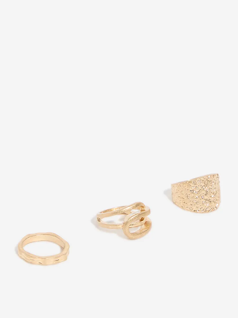 Westside Accessories Gold Pleated Rings - Pack of 3